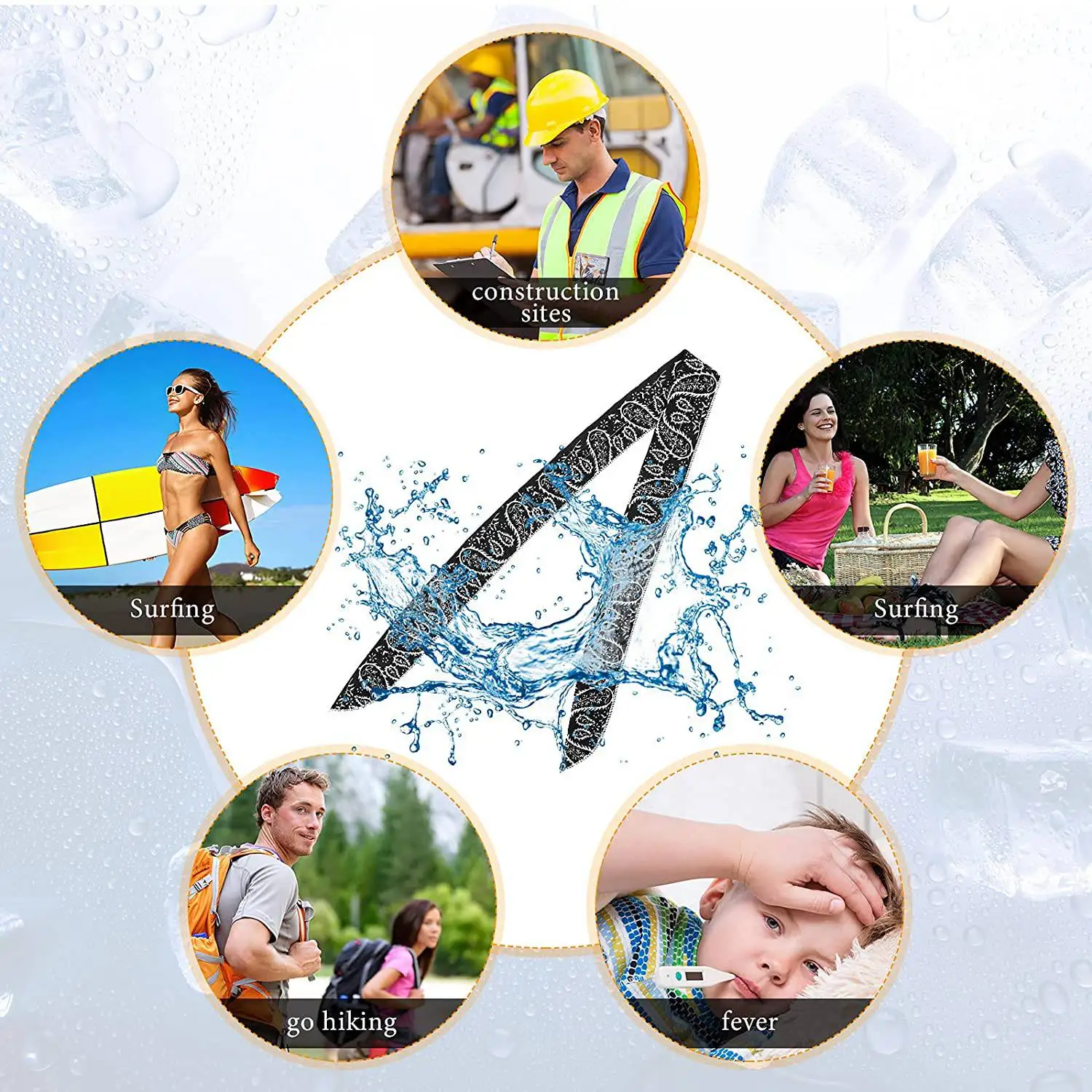 

AA90-10Pcs Ice Cool Scarf Cooling Scarf Neck Wrap Headband Cooling Scarf Instant Chill Neck Scarf Soaked Tie Around Neck