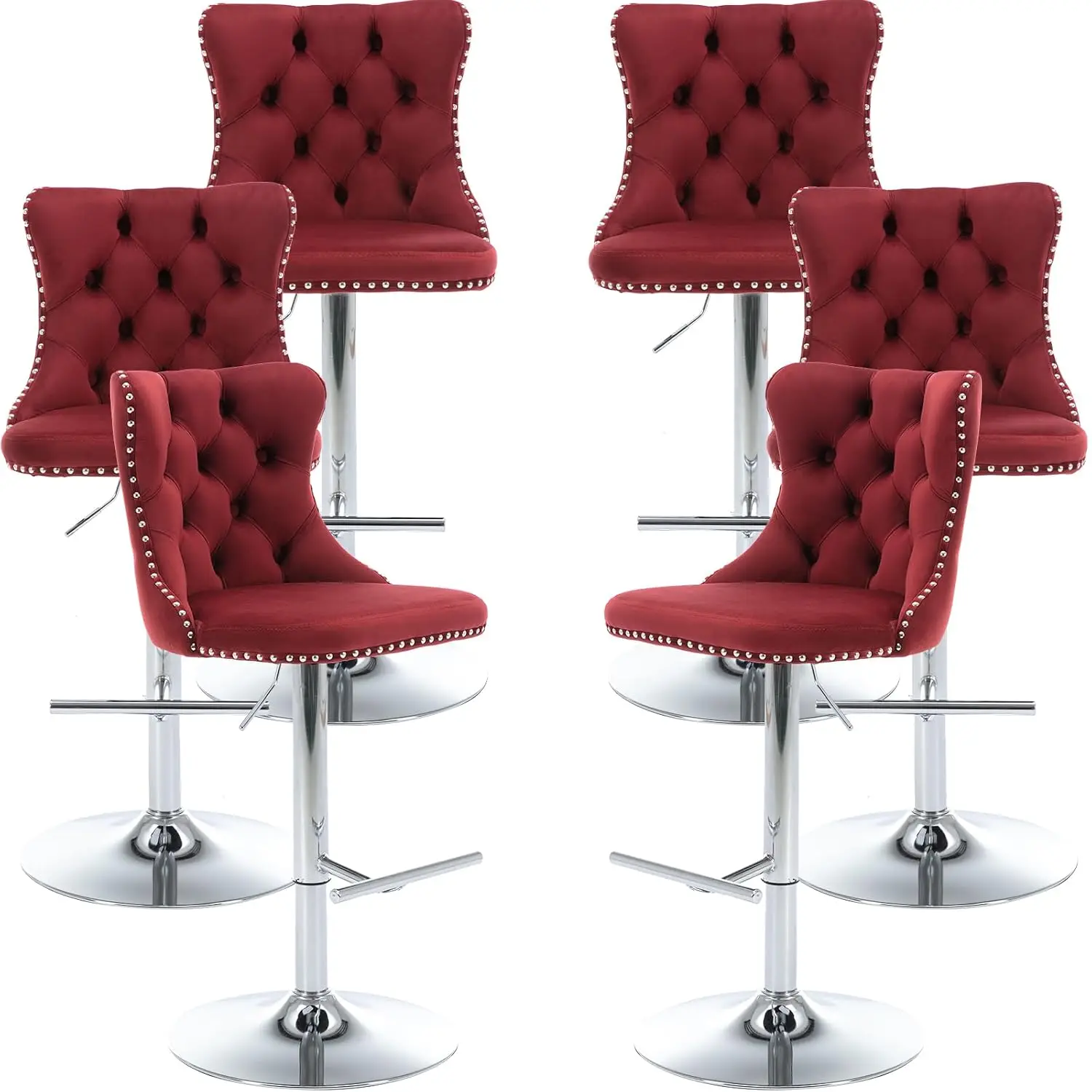 Velvet Swivel Bar Stools Set of 6, Adjustable Counter Height Tufted Back Metal Base Kitchen Dining Chairs, Customized - view 2