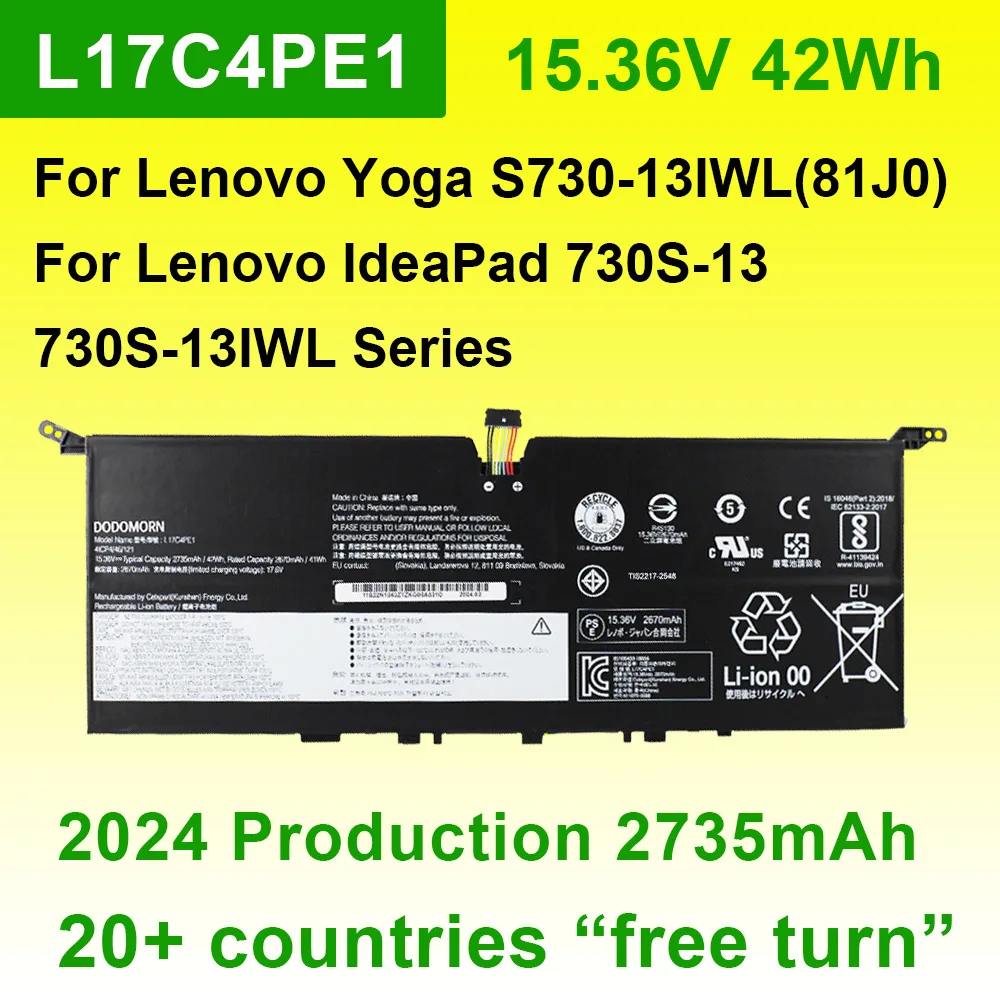 L17C4PE1 L17M4PE1 L17S4PE1 For Lenovo Yoga S730-13IWL(81J0) IdeaPad 730S-13IWL Series Laptop Battery 15.36V 42Wh 2735mAh