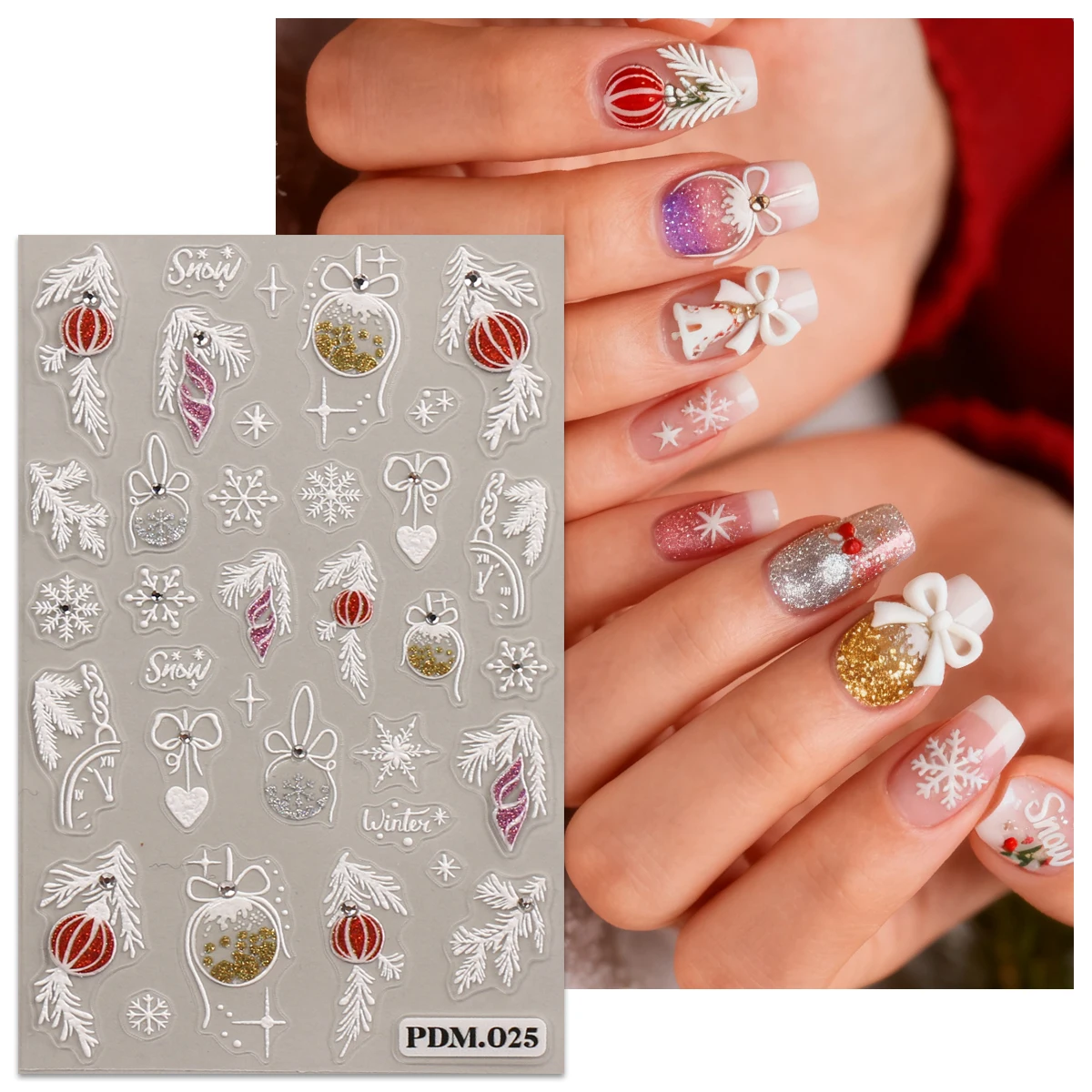 2 Stück Weihnachts-Nagelkunstaufkleber mit Glitzerprägung, einfache Anwendung für Nageldekoration, Heimwerken, Geschenke, Party-Make-up-Styling, Y2K