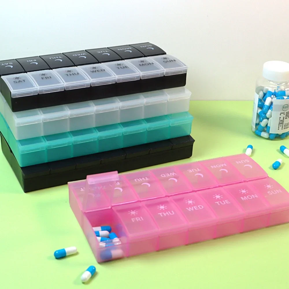 

New Hot Large Weekly Cases Organizer 2 Times A Day Pill Box 14 Grids Daily Pill Storage To Hold Big Vitamin Supplements Fish Oil