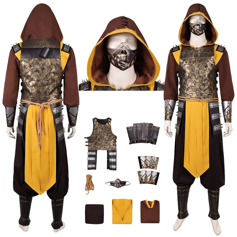 

Mortal Kombat Scorpion Cosplay Costume Adult Men Ninja Hooded Armor Mask Halloween Carnival Party Fancy Dress Outfit Disguise