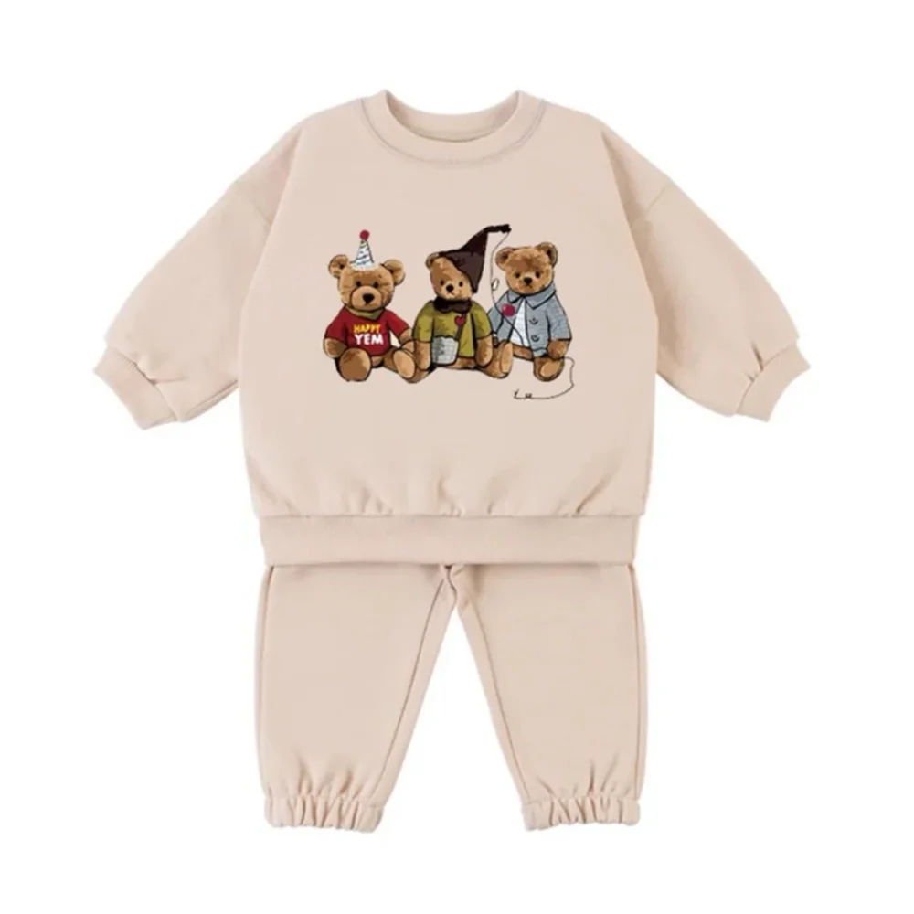 Outono inverno criança bebê menina ternos dos desenhos animados engrossar moletom + calça crianças menino roupas