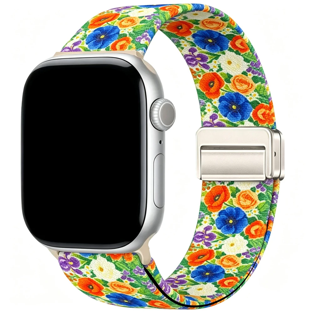 For Apple Watch 12 11 10 42mm 46mm 41mm 40mm 45mm 44mm Band Iwatch Ultra 4 49mm Series 9 8 7 6 Se Magnetic Nylon Flower Correa