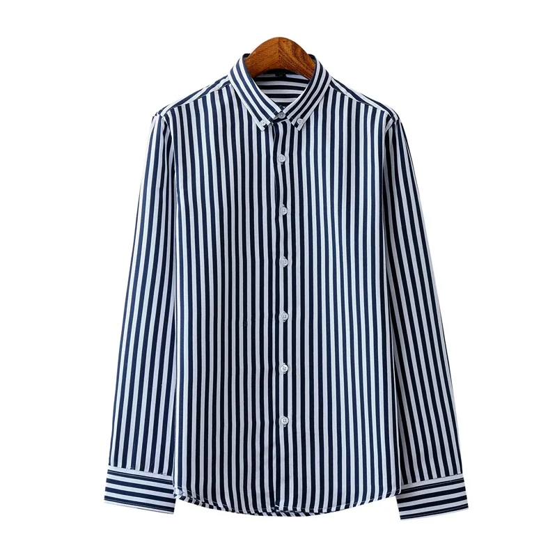 

New Trend Casual Cotton Mens Shirts Button Soft Thin Business Long Sleeve Stripe Shirt Lapels Outwear Streetwear