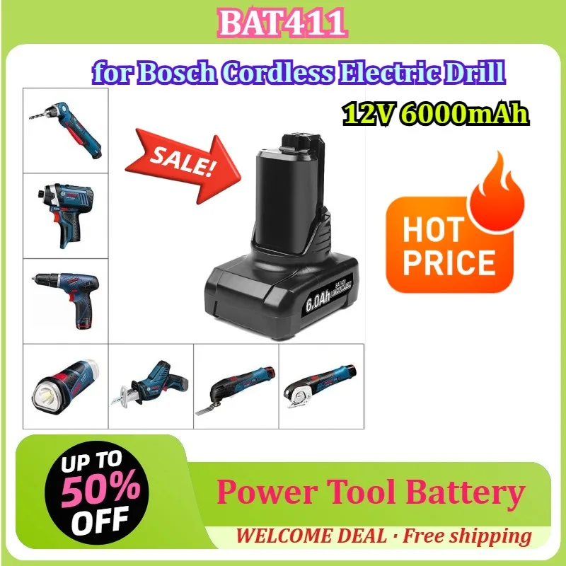 [BAT411] for Bosch Cordless Electric Drill Power Tool Battery 12V 6000mAh Rechargeable Lithium Battery