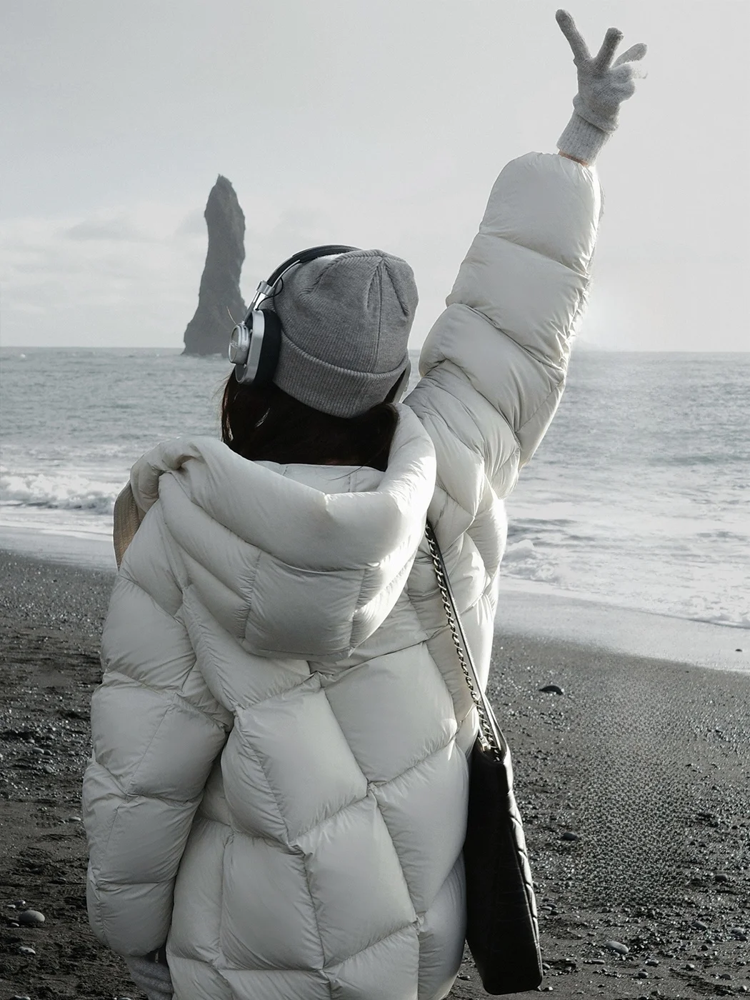 

Warmth Du down Puffer Jaet Hooded Stand Collar Mid-Length Women's Coat Zha Beibei Ibell White Du Feather High Fill Vest