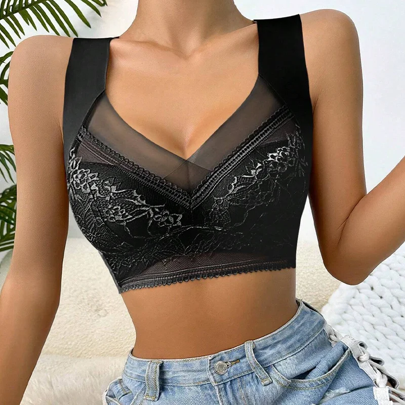 Women Lace Wireless Bras For Womens Sport Lingerie Top Female Lace Bra Underwire Plus Size Brassiere Perspective Sexy L-5XL Bras