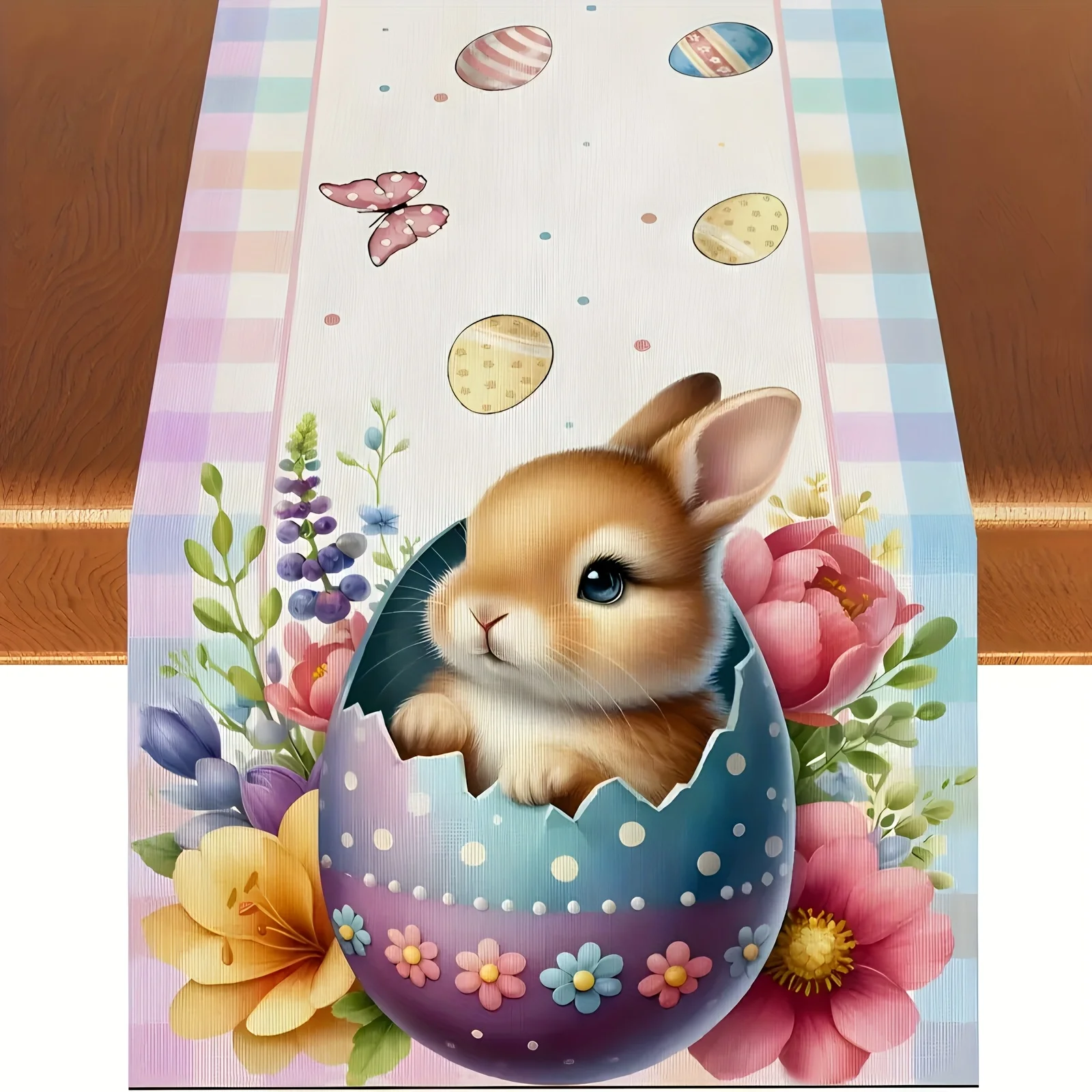 1 Piece of Happy Easter Tablecloth, Featuring Rabbit, Watercolor Easter Eggs, and Floral Designs, Suitable for Dinner Parties, Holiday Parties, Family Gatherings, Children's Activities, and Home Decoration