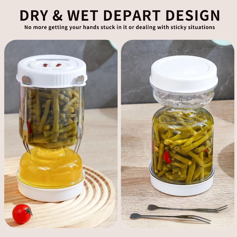 Pickles Jar with Lids Strainer Olives Hourglass Jug Food Storage Kimchi Container Jalapenos Fermentation Kitchen Separator - view 5