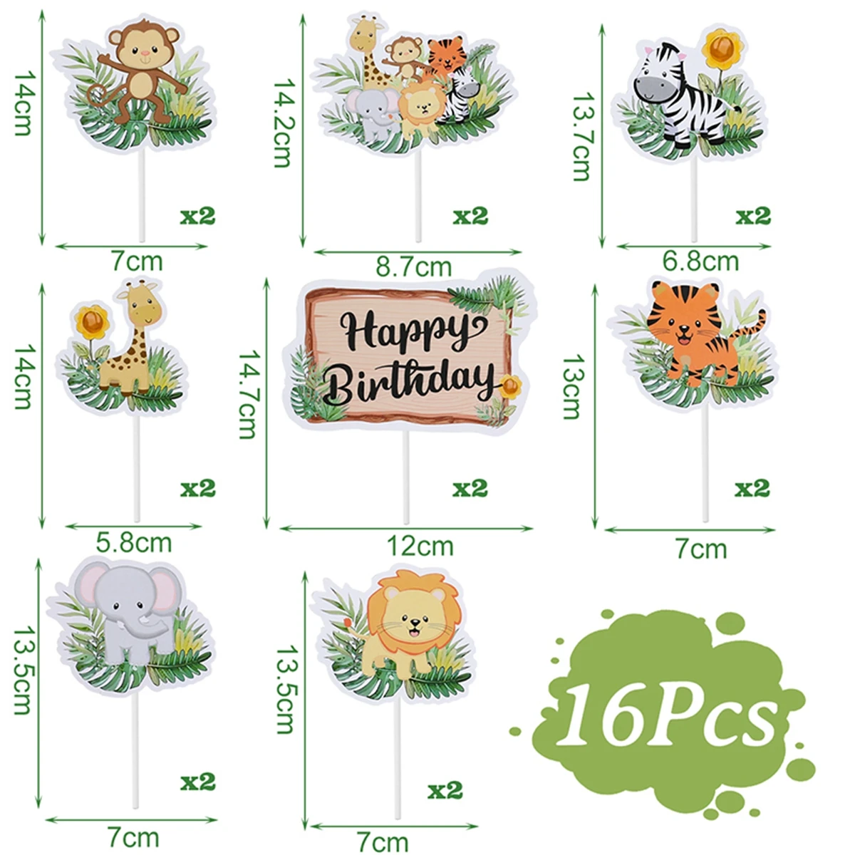 Safari Animals Cake Toppers Cartoon Giraffe Lion Zebra Cupcake Wrapper Jungle Themed Kids Boy Wild 1st Birthday Party Decoration