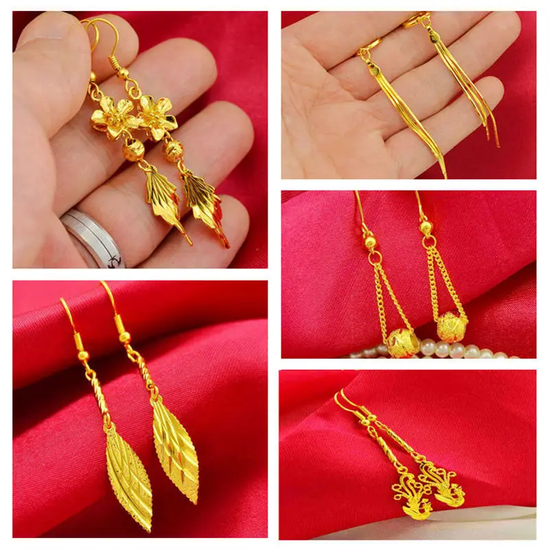 Fashion Vietnam Placer Gold Tassel Eardrop Copy 100% Gold 24K 999 Women Copper-Plated Gold Earrings Women Wedding Jewelry Gifts