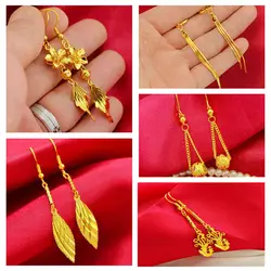 Pendientes dorados chapados en cobre para mujer, aretes con borlas doradas de 24K 100%, joyería de boda, regalos de moda, 999