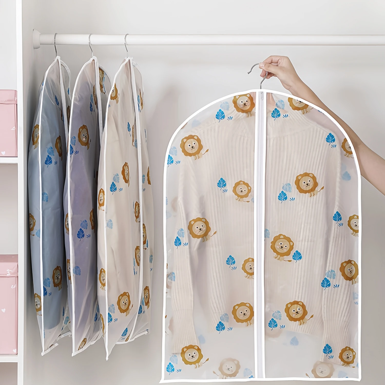 

3 Piece Garment Bags for Hanging Clothes Transparent Waterproof Dustproof Storage Wardrobe Storage Suit Covers Reuse Full Zipper