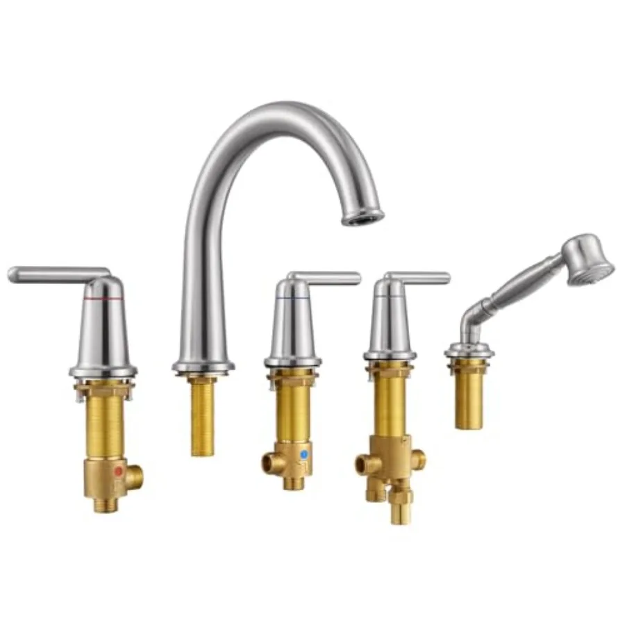 

Roman Tub Faucet with Sprayer and Valve 3 Handle 5 Hole Widespread Deck Mount Bathtub Faucet with Hand Shower High Flow Bath Tu