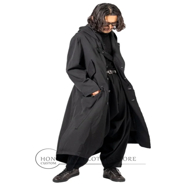 

Оригинальный дизайн, темная осенне-зимняя мужская свободная черная ветровка с капюшоном, 2025 г., высококачественная мужская одежда больших размеров