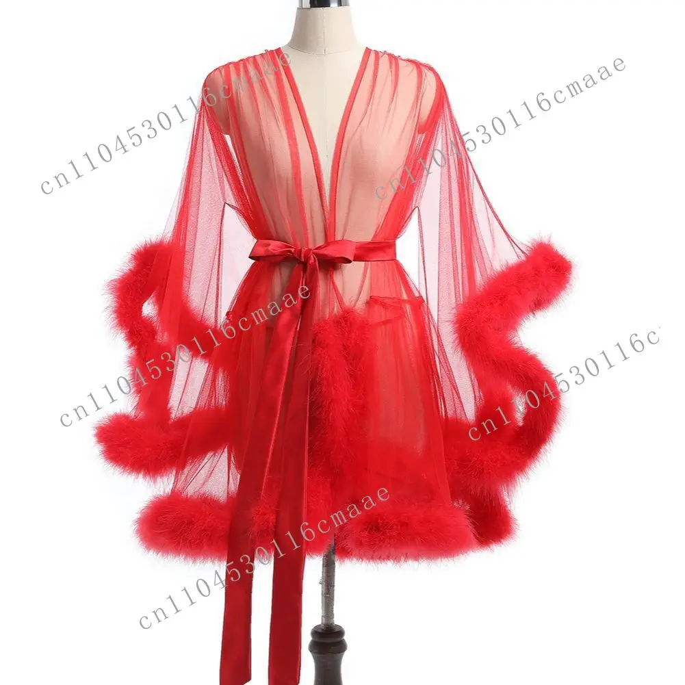 

Новая женская сетчатая сексуальная ночная рубашка большого размера, сексуальная соблазнительная поясная пушистая пижама напрямую от производителя