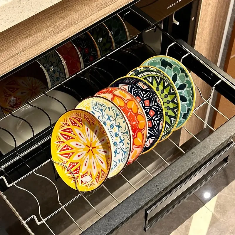 5.75Inch Boho Style Ceramic Dish, 6 Counts/set Colorful Geometric Pattern Sauce Dishes, Decorative Plate for Home Kitchen Party