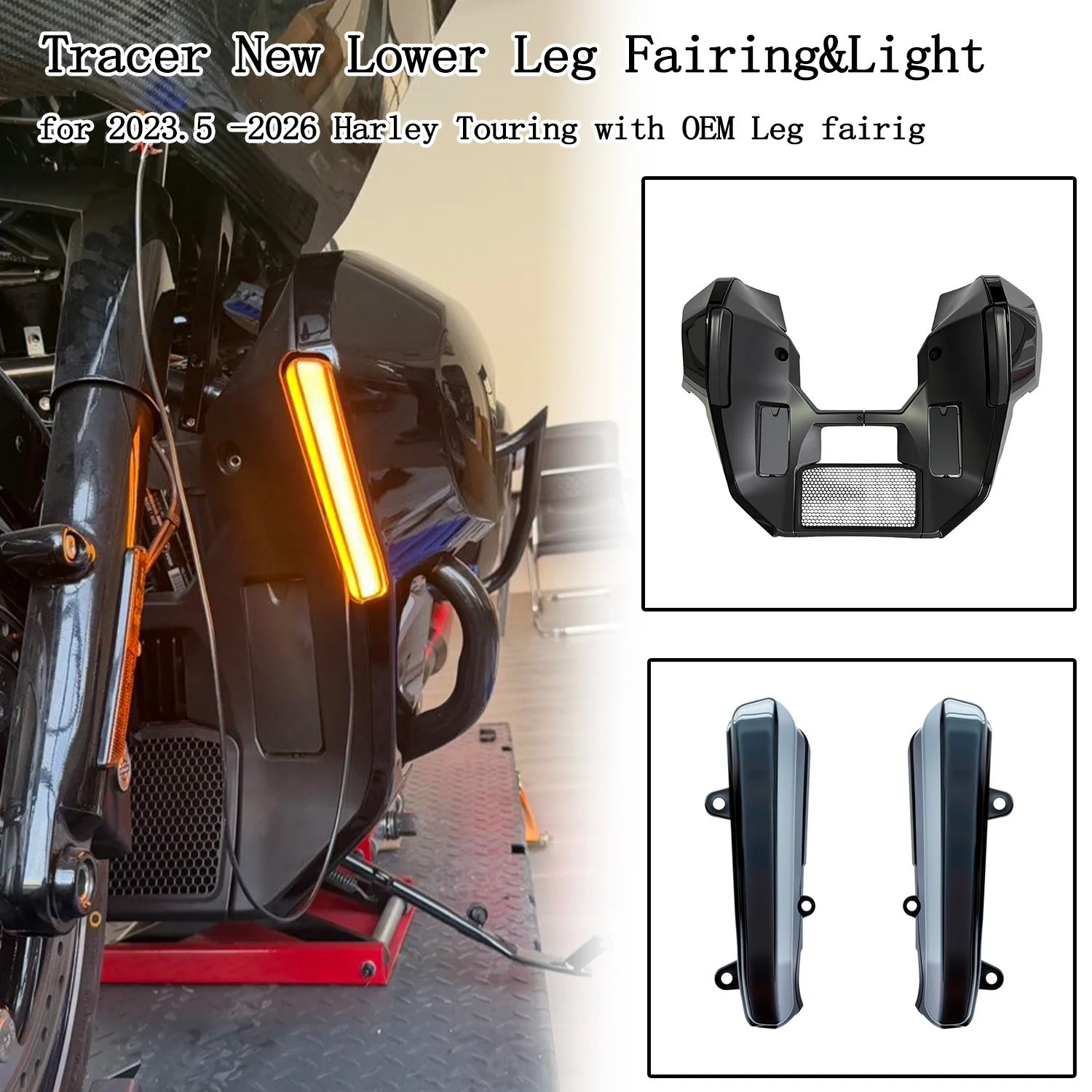 

Motorcycle Lower Leg Fairing Cover Extended Chin Spoiler Set Support Engine Guard Light for Touring Road Street Glide 23.5-25