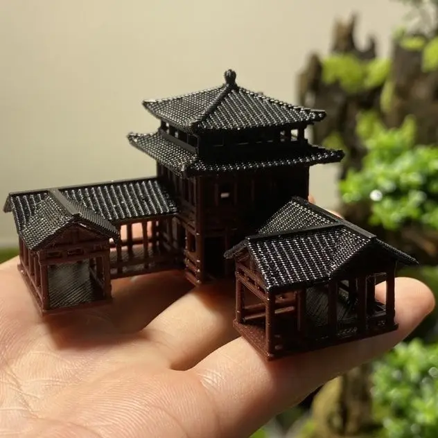 Chiński plastikowy model starożytnej architektury akwarium, bonsai, drukowane 3D Art Deco, ozdoby, akcesoria domowe