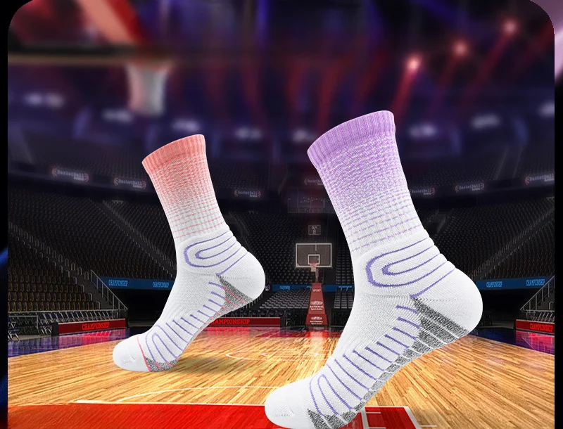 

Summer Sweat-absorbent Basketball Socks for Men Mid-calf Thickened Towel Bottom Non-slip Cycling Socks Gradient Color