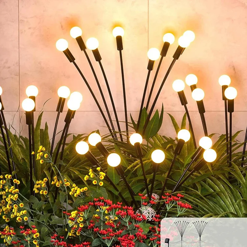 Paquete de 2 luces solares de 12 LED, nuevas luces de camino de luciérnaga mejoradas, balancín por el viento para patio exterior