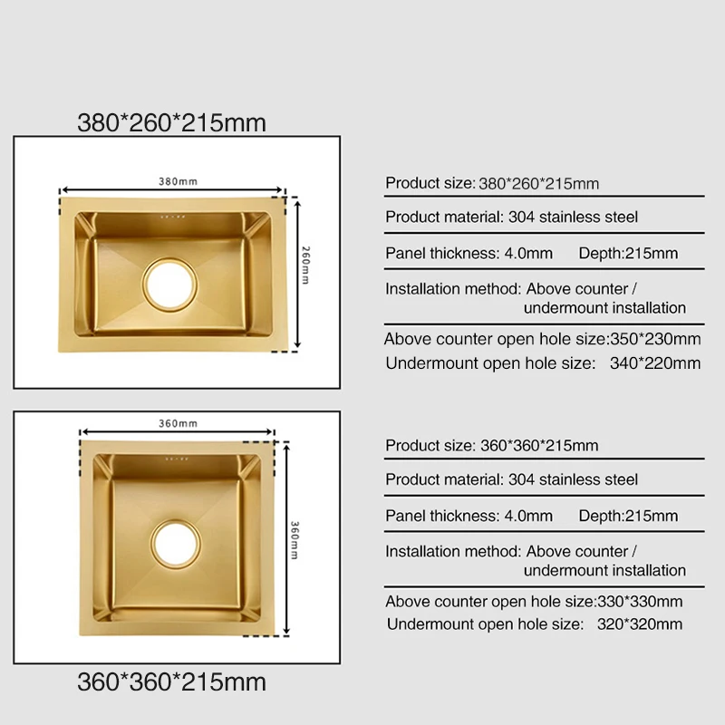 Imagem -05 - Ouro Cozinha Único Bar Counter Sink Nanometer Tecnologia 304 Aço Inoxidável Manual Counter mm Espessura