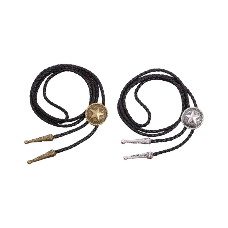 

Bolo Tie Cowboy Neckties Punk Faux Leather Rope Cord Necklace with Star Pendant Dropship