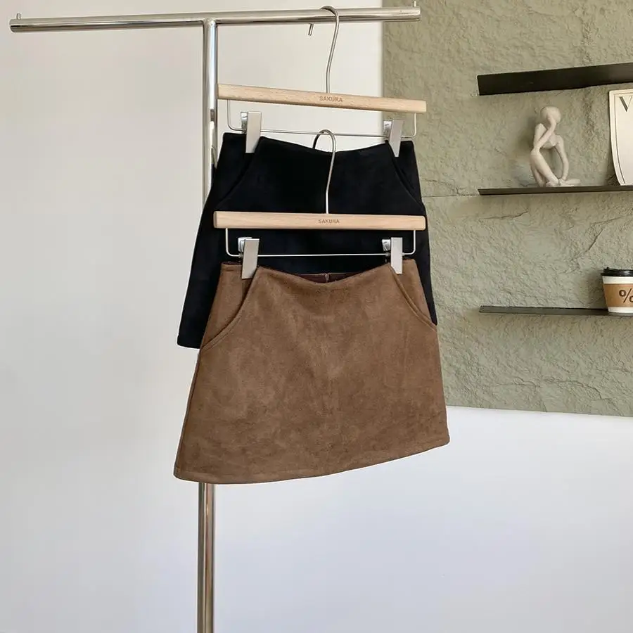 Brown Skirt Women's Autumn and Winter New Low-rise Hip-wrapped A-word Anti-light Short Skirt