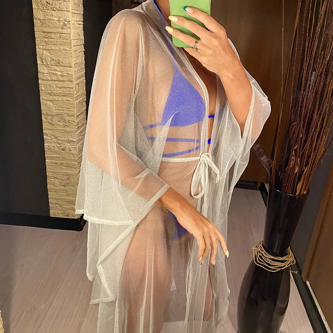Neue sexy glitzernde transparente Tunika aus Netzstoff, Strand-Cover-up, Strandkleid, Strandmode, Damen V3217 – Detail 15