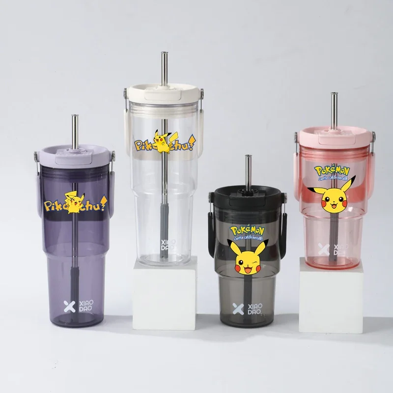 

Animation Pokemon Pikachu Creative Logo Diy Car Straw Cup Simple Large Capacity Plastic Cup Double Drinking Cup Birthday Gift