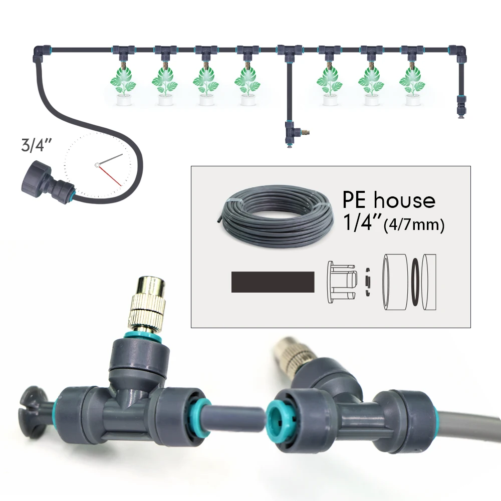 50-5M Garden Atomizing Nozzle Automatic Irrigation System for Outdoor Courtyard Plants Mists Tuya APP Timer Spray Watering Kit