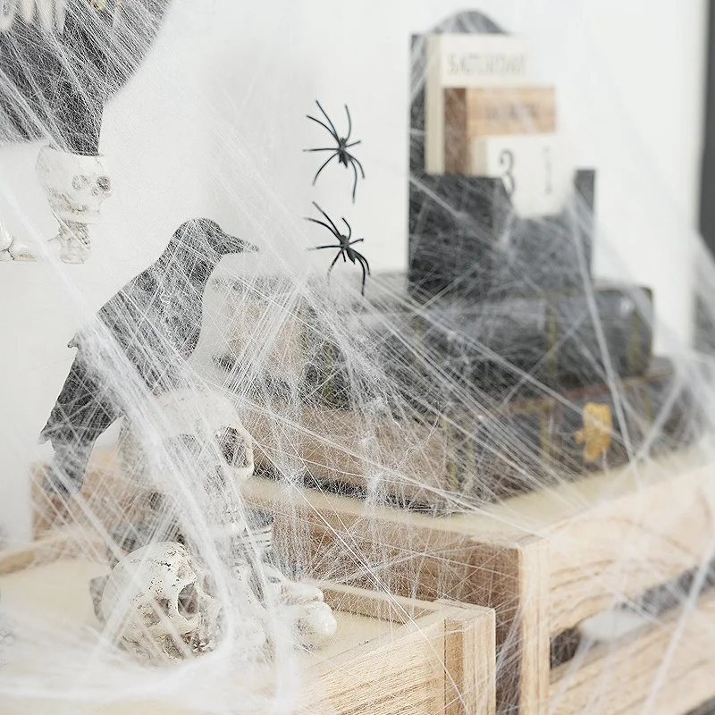 Halloween Decorations Artificial Spider Web, Super Stretch Cobwebs, Fake Spiders, Scary Party Scene Decor, Horror House Props