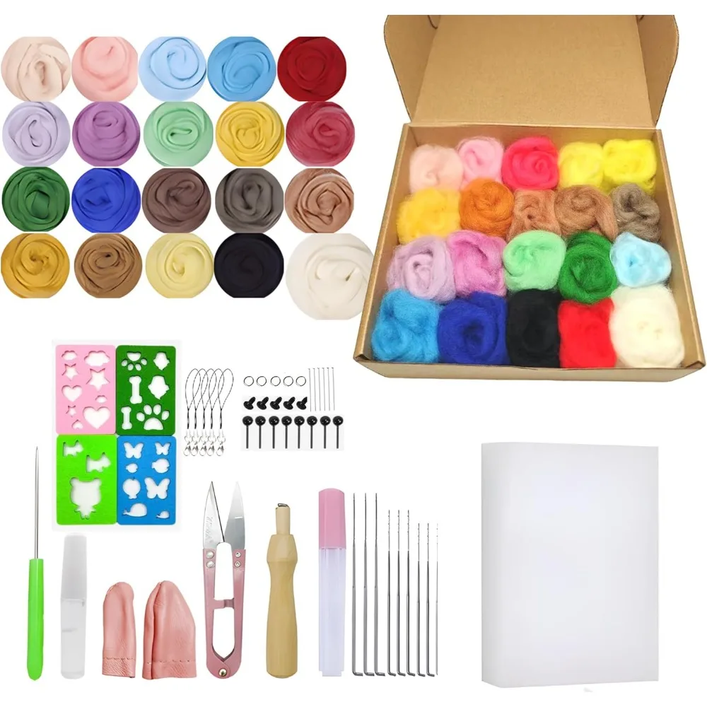 

Набор для валяния иглы, набор из 20 цветов для ровинга из шерсти, инструменты для валяния игл для животных, набор инструментов для валяния иглы