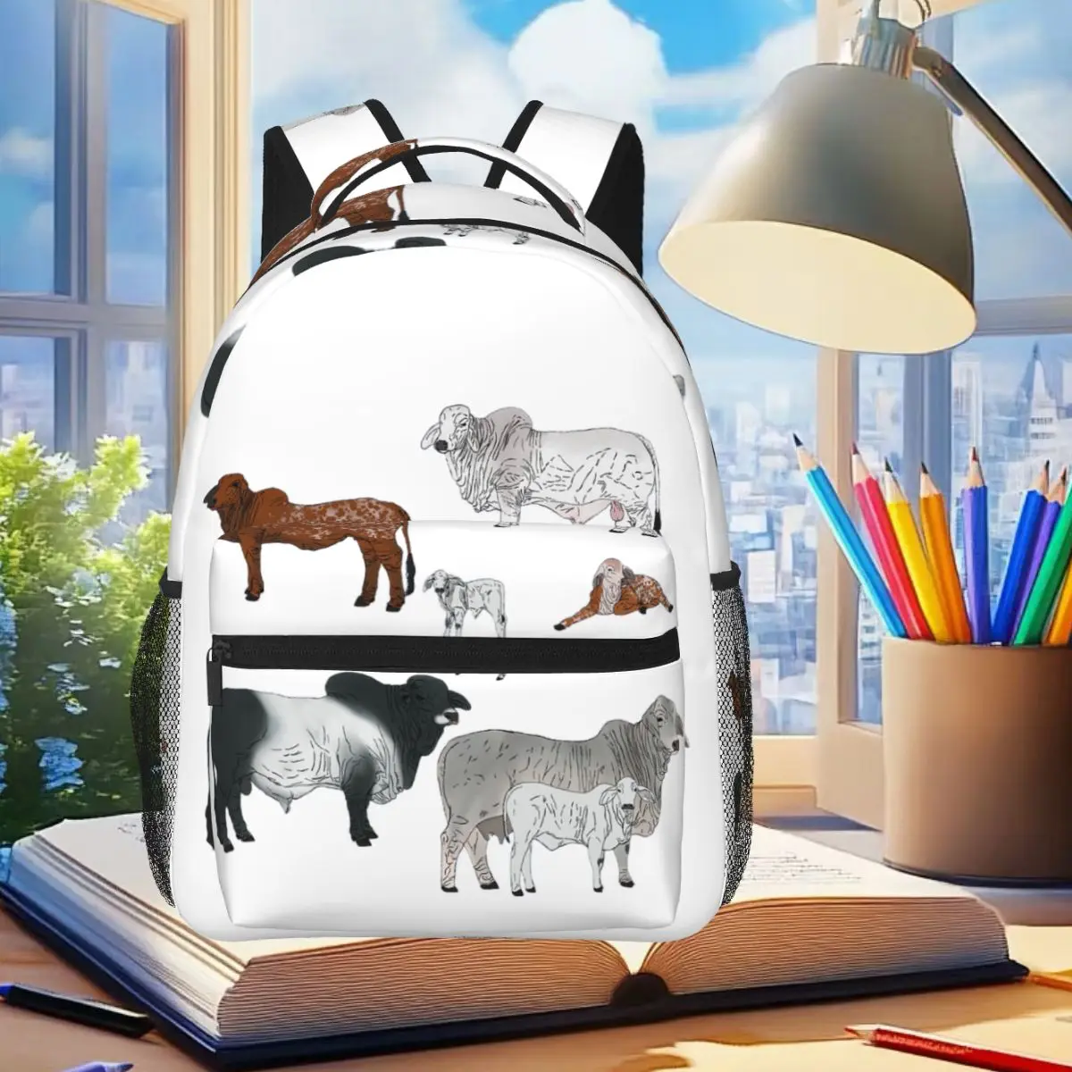 

Brahman Cattle Blue Student Backpack School Bag Hiking Travel Daypack for Men Women Fashion Bookbag Shoulder Bags