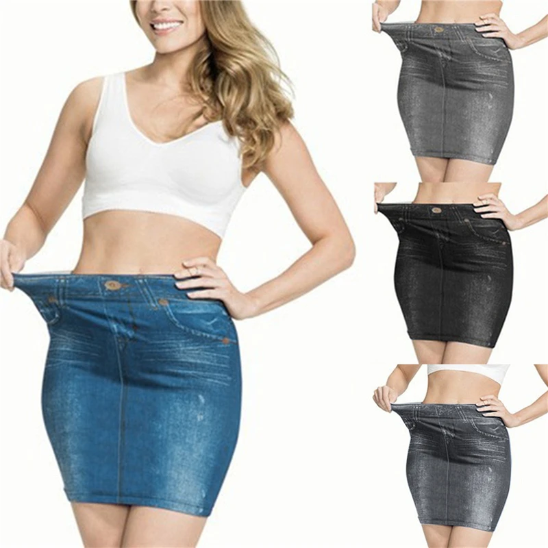 

Fake Jeans Midi Pencil Skirt Women 2024 Fashion Elastic High Waist Office Lady Bodycon Skirts Slim Stretch Skirts Jupe Femme