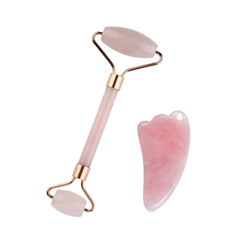 Nuevo masajeador Facial adelgazante, herramienta de elevación, rodillo de cuarzo rosa, rodillo de masaje Facial de Jade Natural, piedra, masaje de piel, juego de cuidado de belleza