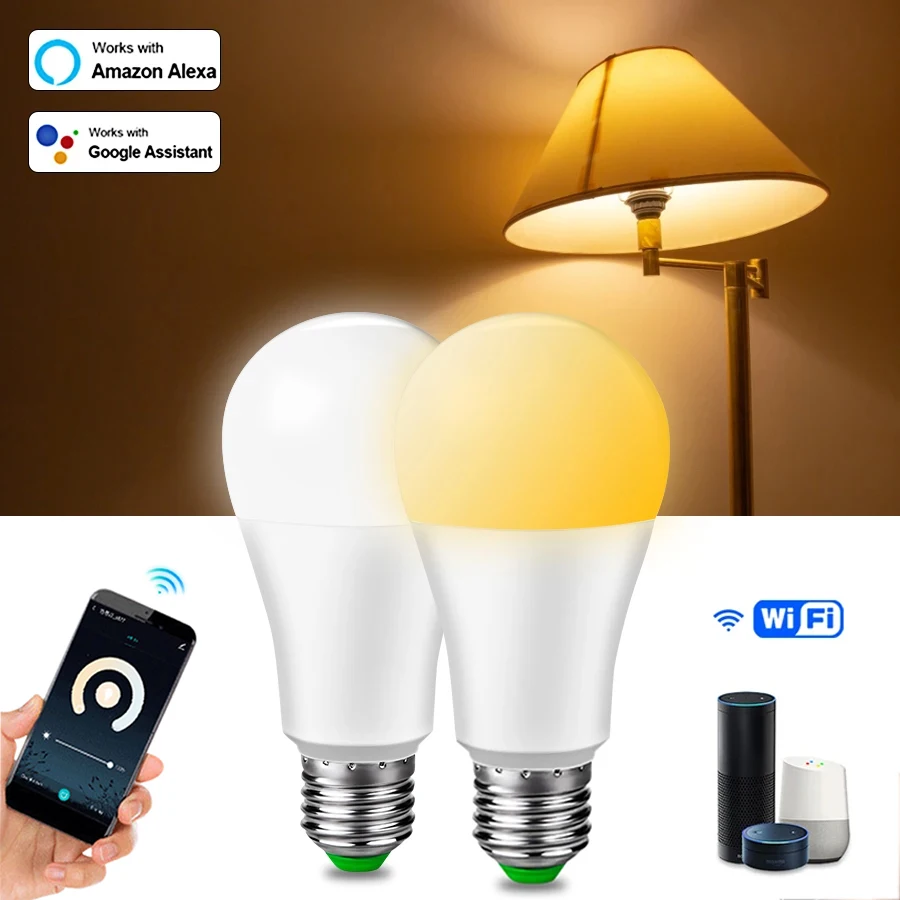 

Умные светодиодные лампы с Wi-Fi, 220 В, 110 В, E27, лампа с Alexa, 12 Вт, 15 Вт, 20 Вт, приложение Cozylife, управление через Google Home, светодиодная лампа