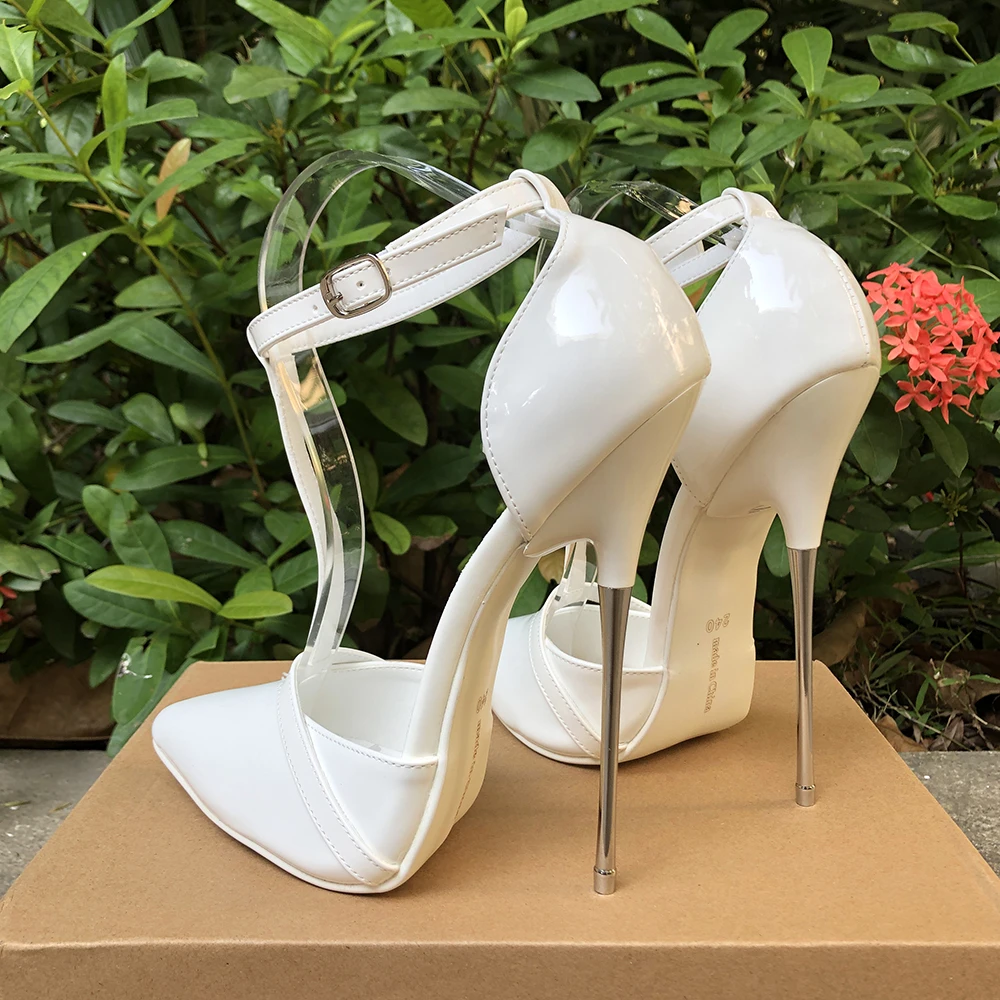 تخصيص جديد وصول مثير الأبيض 16 سنتيمتر المتطرفة المعادن عالية الكعب النساء الخناجر مضخة عبر مضمد الوثن تأثيري أحذية للجنسين