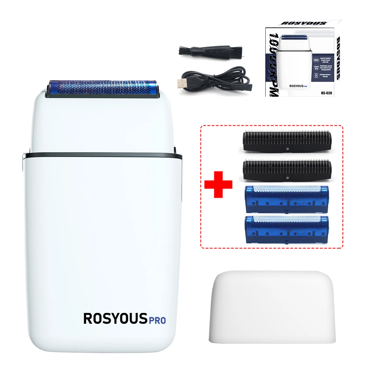 ROSYOUS RS620 Doppelfolie Blau Hypoallergenes Messernetz 10000 U/min USB Schnurloser professioneller Friseurrasierer Haarschneidemaschine