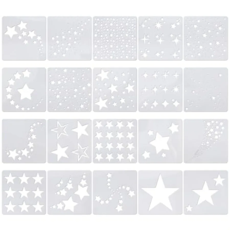 

20 PCS Star Stencils for Painting, Reusable PVC Stencils for Fabric Painting, DIY Star Template for Crafts Home Decor on Wood,