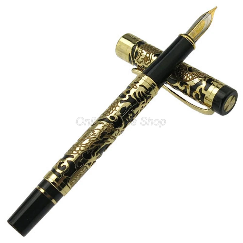 

Jinhao 5000 Metal Black Golden Dragon Texture Carving 0.5mm Fine Nib Fountain Pen Gold TrimProfessional Office Stationery