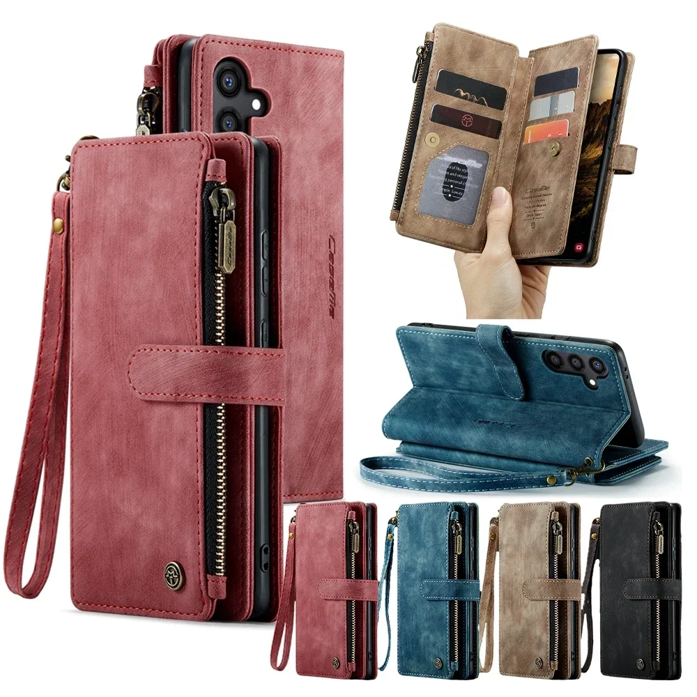 Leather Wallet Mobile Case For Samsung Galaxy S25 S24 S23 Plus S22 S21 S20 Ultra A54 A55 Kickstand Flip Phone Cover Shell