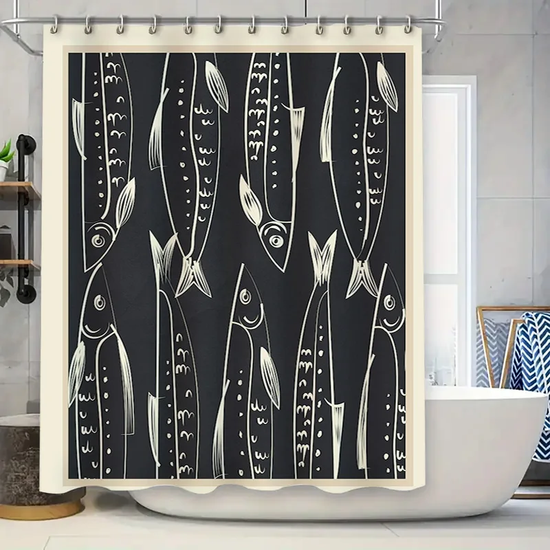

Черно-белая занавеска для душа с принтом рыбы, декоративное украшение для дома, водонепроницаемая ткань, декор для ванной комнаты