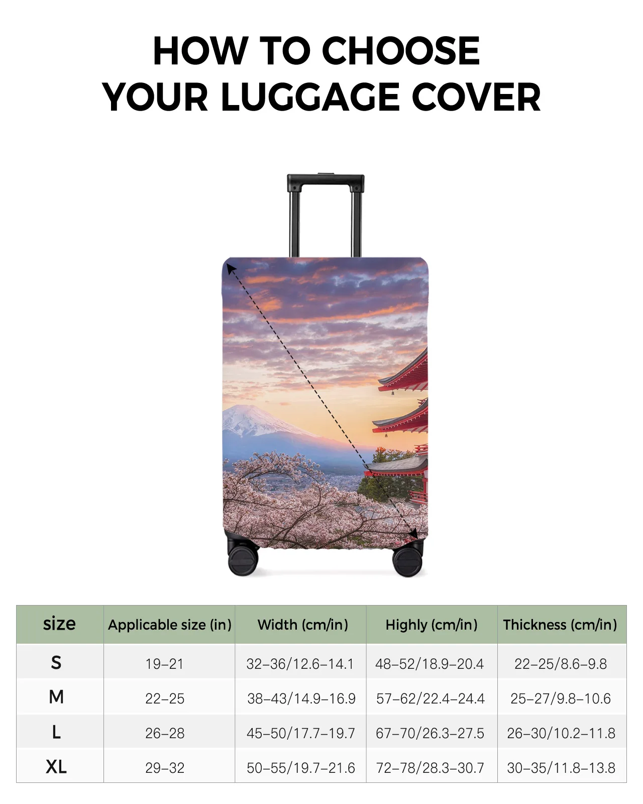 Japan Mount Fuji Cherry Blossom Travel Luggage Cover Elastic Baggage Cover Suitcase Case Dust Cover Travel Accessories