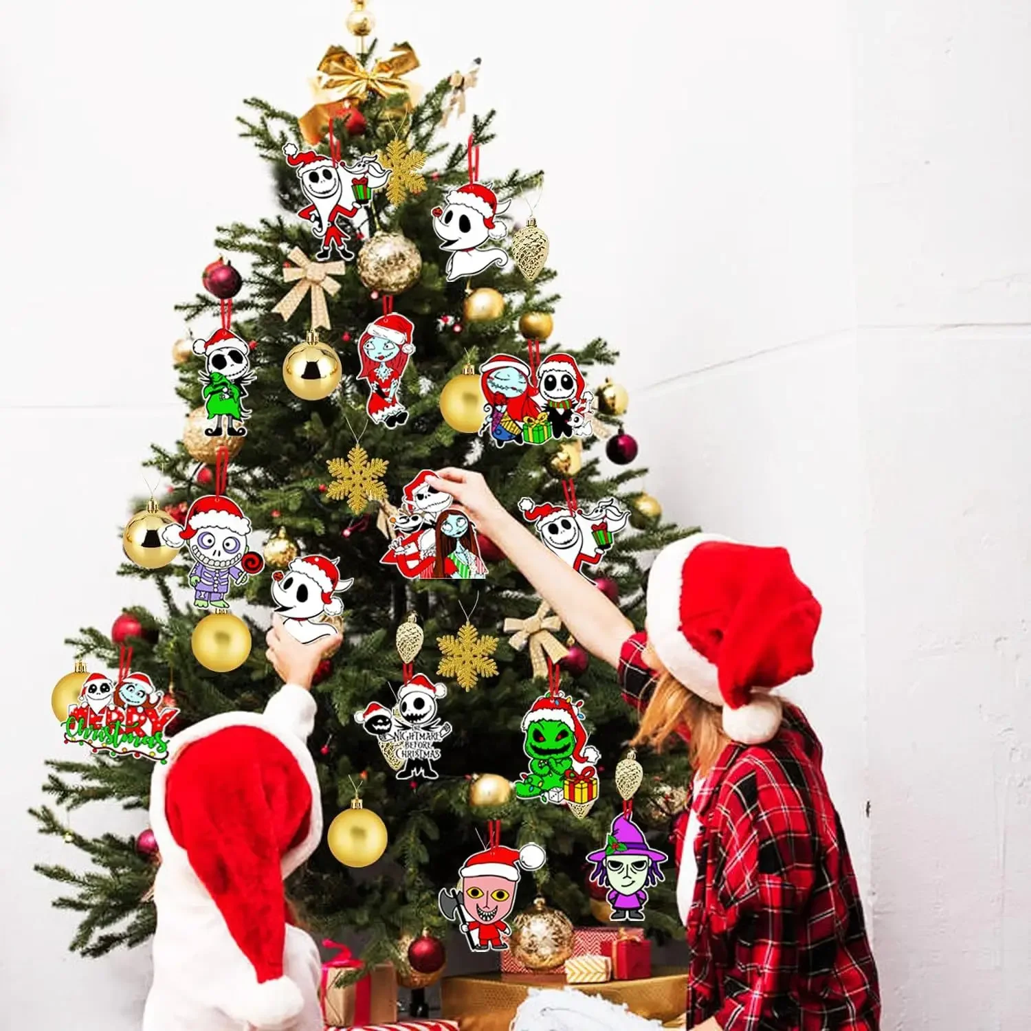 12 Uds. Colgante de madera de Navidad decoración navideña para el hogar 2024 colgante de noche de miedo de Nochebuena adornos de Navidad regalos