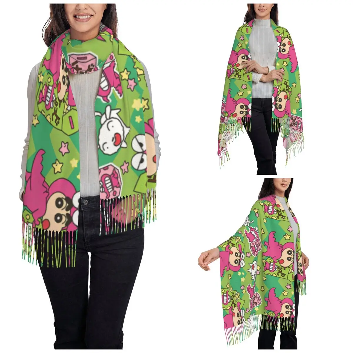 Crayon Shin-chan Chocobi Cookie Scarf for Women Warm Winter Pashmina Shawls and Wrap Japanese Anime Large Shawl Scarf Daily Wear