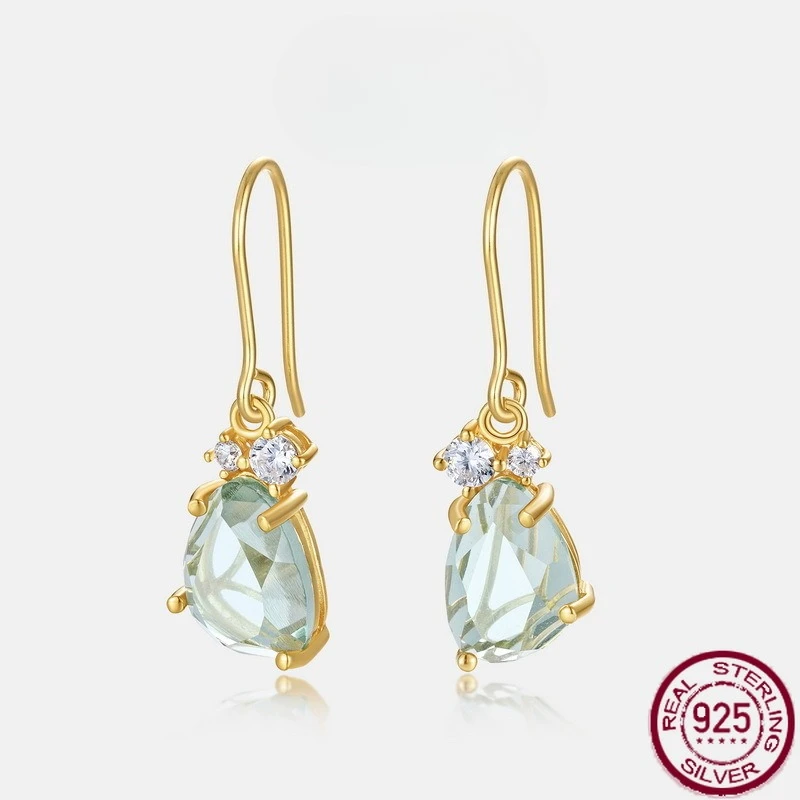 

Новые легкие роскошные серьги из чистого серебра S925 ярких цветов с инкрустацией цирконием и синтетическими кристаллами, модные свадебные украшения