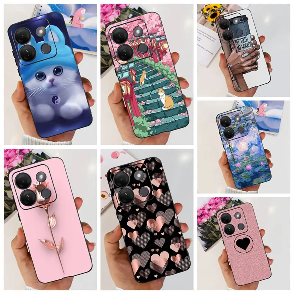 Case For Infinix Smart 7 HD Case Luxury Love Flower Soft Silicone TPU Black Cover For Infinix Smart 7 HD X6516 Bumper Phone Case