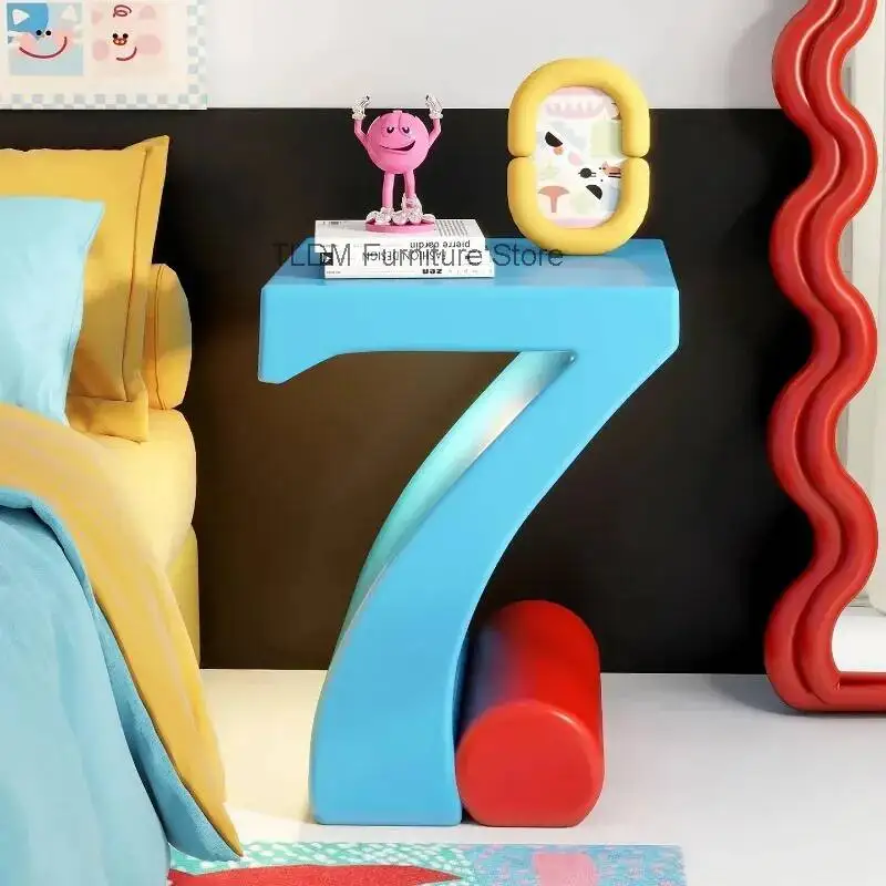 Modern Artistic Z-Shaped Nightstand with Contrast Color Design Bedside Table for Bedroom Home Furniture